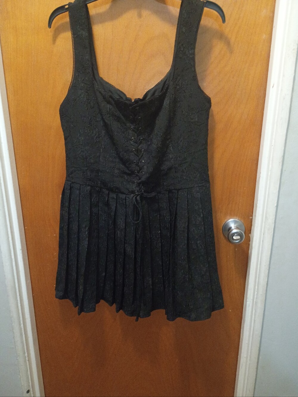 Black Pleated Lace-Up Women’s Mini Dress